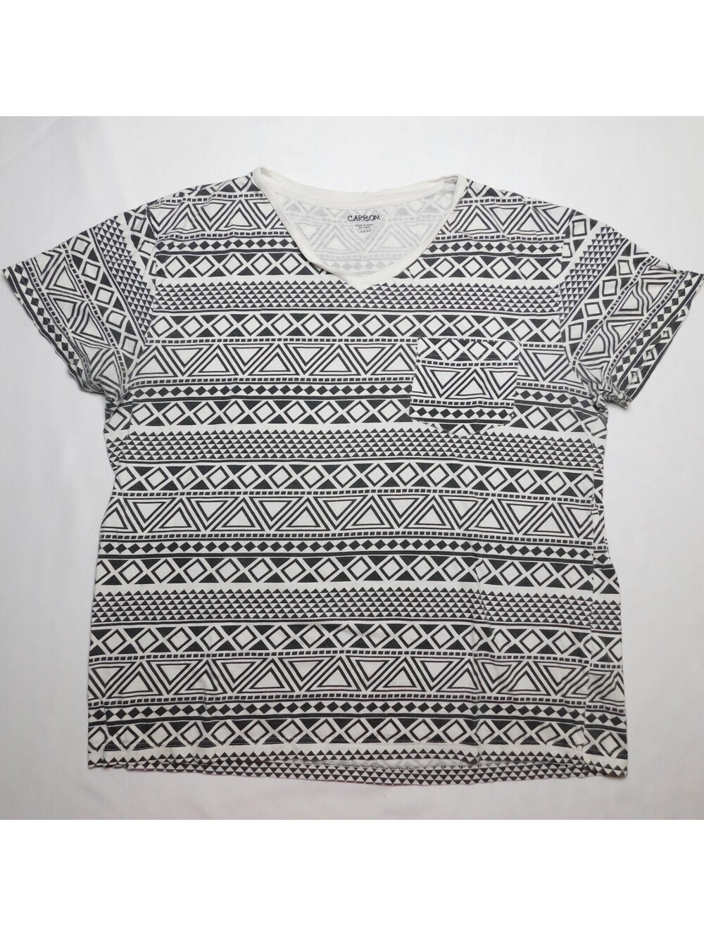 Carbon Mens Shirt Large Black White Aztec Tribal Geometric Print Pocket T-Shirt